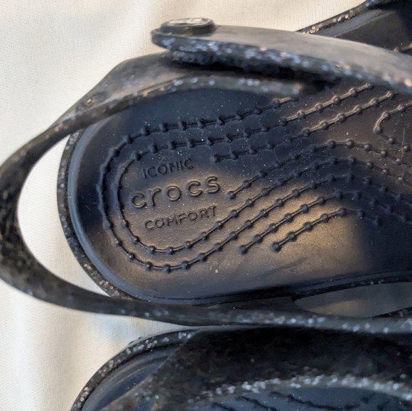 🧸3/15$🧸Crocs :Girls Crocs Sandals sparkleling Black and Pink butterfly size C5 - Picture 2 of 4